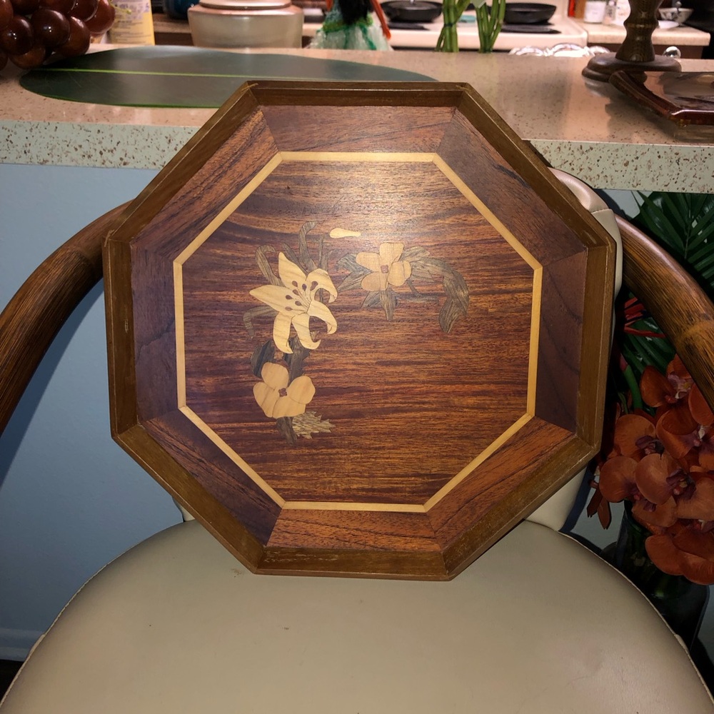 Vintage Mid Century Floral Display Wood Tray
